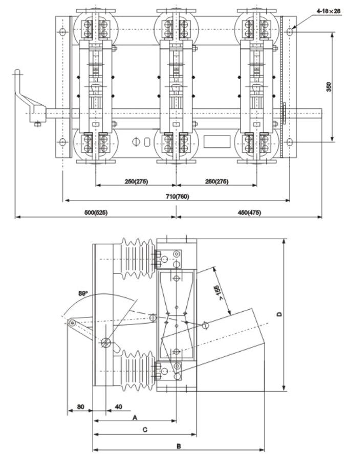 GN22-10/2000A隔離開關產品安裝尺寸